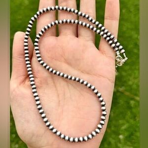 4mm 36 Inch 925 Sterling Silver Oxidized Pearls Bead Necklace Southwestern